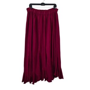 TIENDA HO Maxi‎ Skirt Ruffle Hem Elastic Waist Boho Gypsy Wine Red